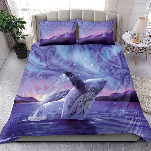 New Zealand Matariki Humpback Whale Bedding Set Paikea Maori New Year Purple Galaxy