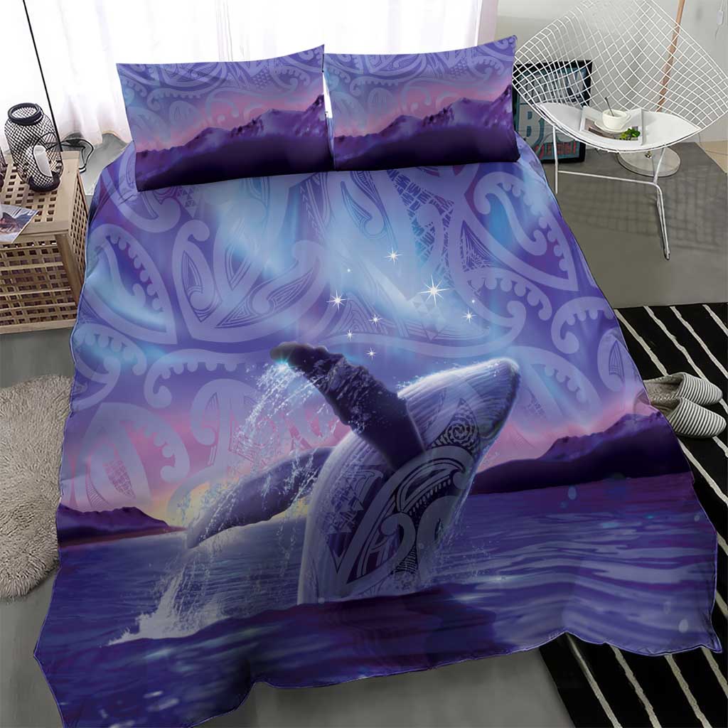 New Zealand Matariki Humpback Whale Bedding Set Paikea Maori New Year Purple Galaxy