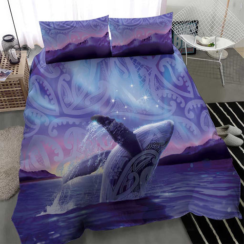 New Zealand Matariki Humpback Whale Bedding Set Paikea Maori New Year Purple Galaxy