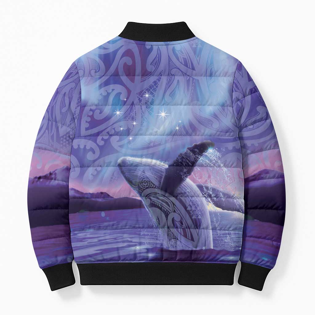 New Zealand Matariki Humpback Whale Bomber Puffer Jacket Paikea Maori New Year Purple Galaxy