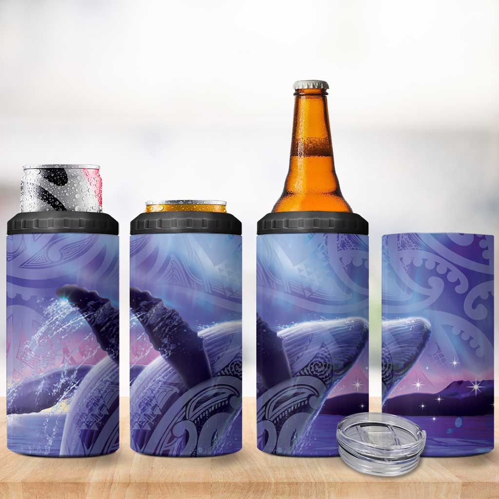 New Zealand Matariki Humpback Whale 4 in 1 Can Cooler Tumbler Paikea Maori New Year Purple Galaxy