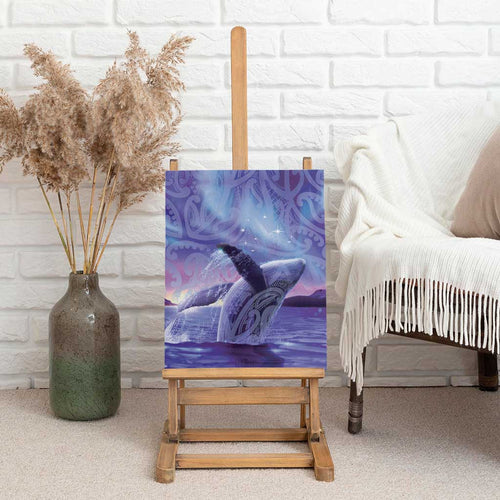 New Zealand Matariki Humpback Whale Canvas Wall Art Paikea Maori New Year Purple Galaxy