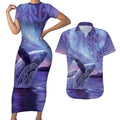 New Zealand Matariki Humpback Whale Couples Matching Short Sleeve Bodycon Dress and Hawaiian Shirt Paikea Maori New Year Purple Galaxy
