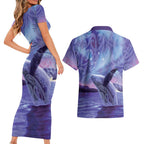 New Zealand Matariki Humpback Whale Couples Matching Short Sleeve Bodycon Dress and Hawaiian Shirt Paikea Maori New Year Purple Galaxy