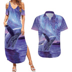 New Zealand Matariki Humpback Whale Couples Matching Summer Maxi Dress and Hawaiian Shirt Paikea Maori New Year Purple Galaxy