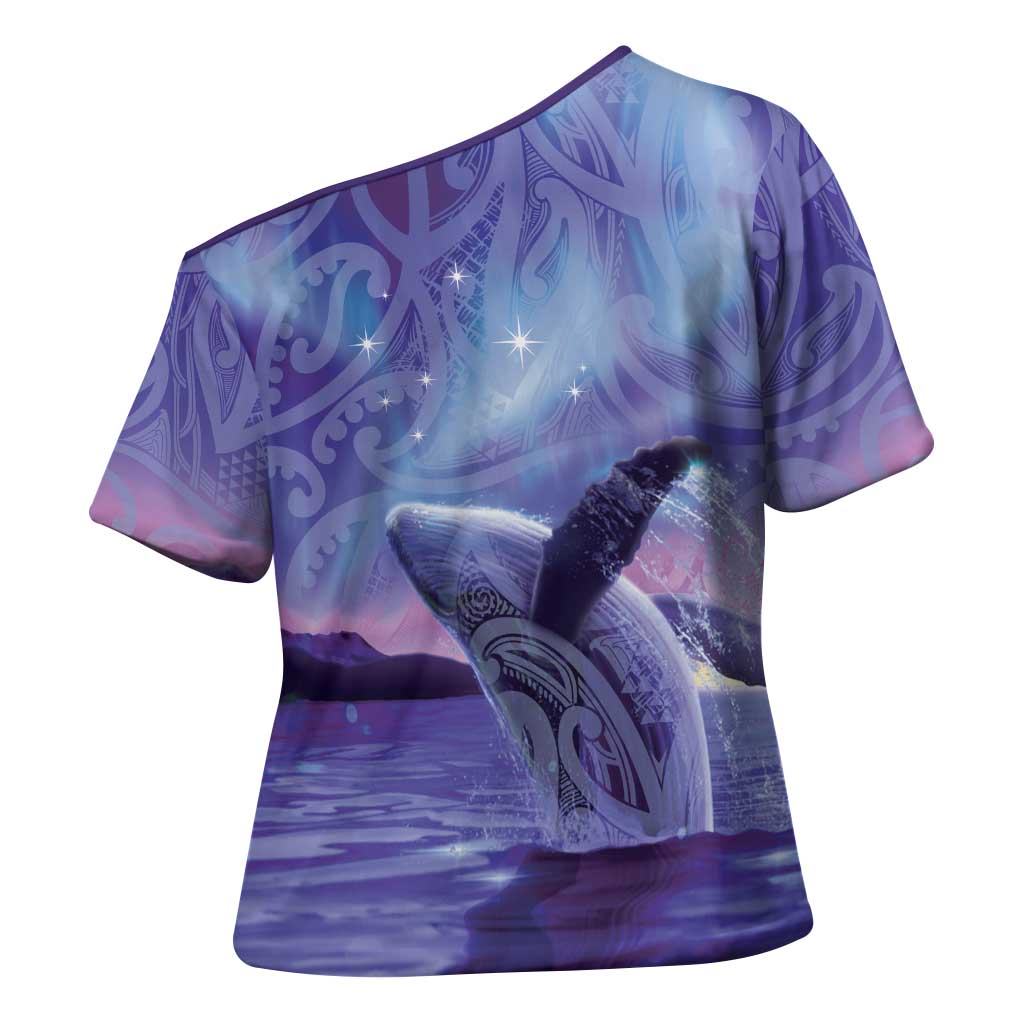New Zealand Matariki Humpback Whale Cross Shoulder Shirt Paikea Maori New Year Purple Galaxy