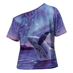 New Zealand Matariki Humpback Whale Cross Shoulder Shirt Paikea Maori New Year Purple Galaxy