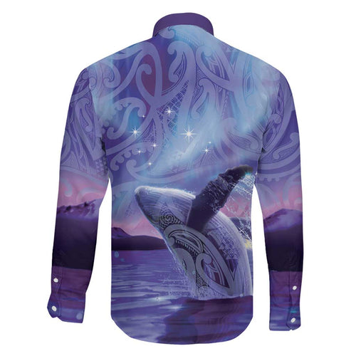 New Zealand Matariki Humpback Whale Family Matching Off Shoulder Maxi Dress and Hawaiian Shirt Paikea Maori New Year Purple Galaxy