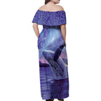 New Zealand Matariki Humpback Whale Family Matching Off Shoulder Maxi Dress and Hawaiian Shirt Paikea Maori New Year Purple Galaxy