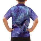 New Zealand Matariki Humpback Whale Family Matching Off Shoulder Short Dress and Hawaiian Shirt Paikea Maori New Year Purple Galaxy