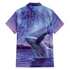 New Zealand Matariki Humpback Whale Family Matching Off Shoulder Short Dress and Hawaiian Shirt Paikea Maori New Year Purple Galaxy