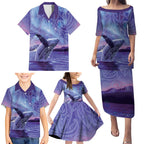 New Zealand Matariki Humpback Whale Family Matching Puletasi and Hawaiian Shirt Paikea Maori New Year Purple Galaxy