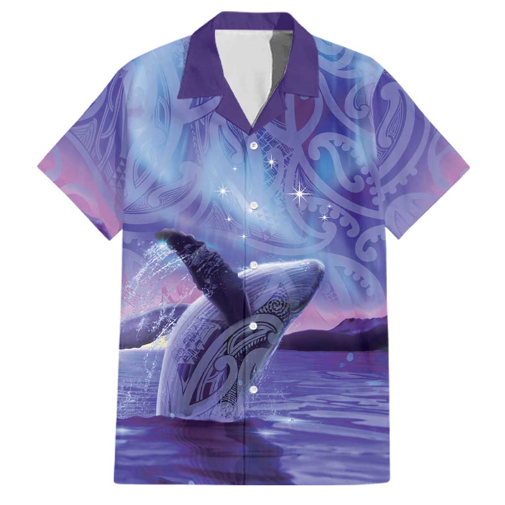 New Zealand Matariki Humpback Whale Family Matching Puletasi and Hawaiian Shirt Paikea Maori New Year Purple Galaxy