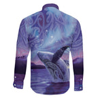 New Zealand Matariki Humpback Whale Family Matching Puletasi and Hawaiian Shirt Paikea Maori New Year Purple Galaxy