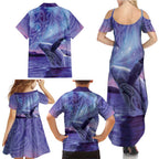 New Zealand Matariki Humpback Whale Family Matching Summer Maxi Dress and Hawaiian Shirt Paikea Maori New Year Purple Galaxy