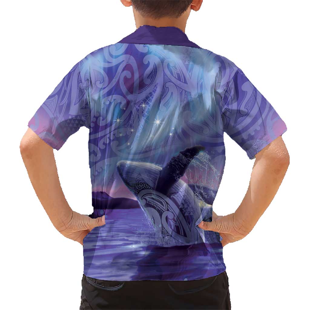 New Zealand Matariki Humpback Whale Family Matching Tank Maxi Dress and Hawaiian Shirt Paikea Maori New Year Purple Galaxy
