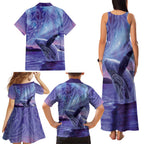New Zealand Matariki Humpback Whale Family Matching Tank Maxi Dress and Hawaiian Shirt Paikea Maori New Year Purple Galaxy