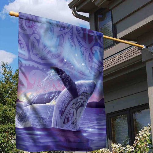 New Zealand Matariki Humpback Whale Garden Flag Paikea Maori New Year Purple Galaxy
