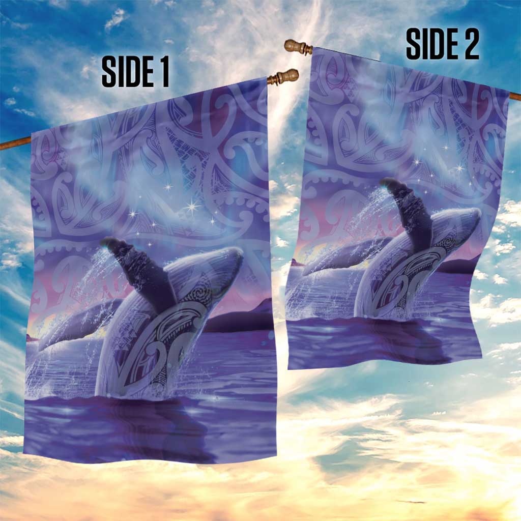 New Zealand Matariki Humpback Whale Garden Flag Paikea Maori New Year Purple Galaxy