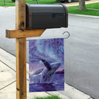 New Zealand Matariki Humpback Whale Garden Flag Paikea Maori New Year Purple Galaxy