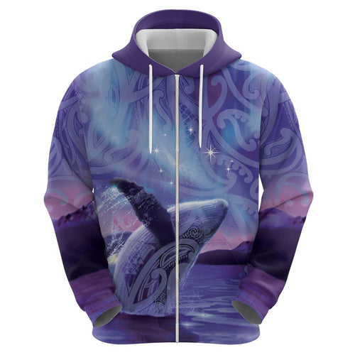 New Zealand Matariki Humpback Whale Hoodie Paikea Maori New Year Purple Galaxy