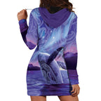 New Zealand Matariki Humpback Whale Hoodie Dress Paikea Maori New Year Purple Galaxy