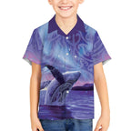 New Zealand Matariki Humpback Whale Kid Hawaiian Shirt Paikea Maori New Year Purple Galaxy