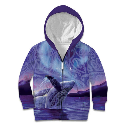 New Zealand Matariki Humpback Whale Kid Hoodie Paikea Maori New Year Purple Galaxy