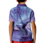 New Zealand Matariki Humpback Whale Kid Polo Shirt Paikea Maori New Year Purple Galaxy