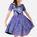 New Zealand Matariki Humpback Whale Kid Short Sleeve Dress Paikea Maori New Year Purple Galaxy