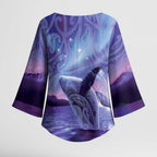 New Zealand Matariki Humpback Whale Kimono Sleeve Blouse Paikea Maori New Year Purple Galaxy
