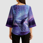 New Zealand Matariki Humpback Whale Kimono Sleeve Blouse Paikea Maori New Year Purple Galaxy
