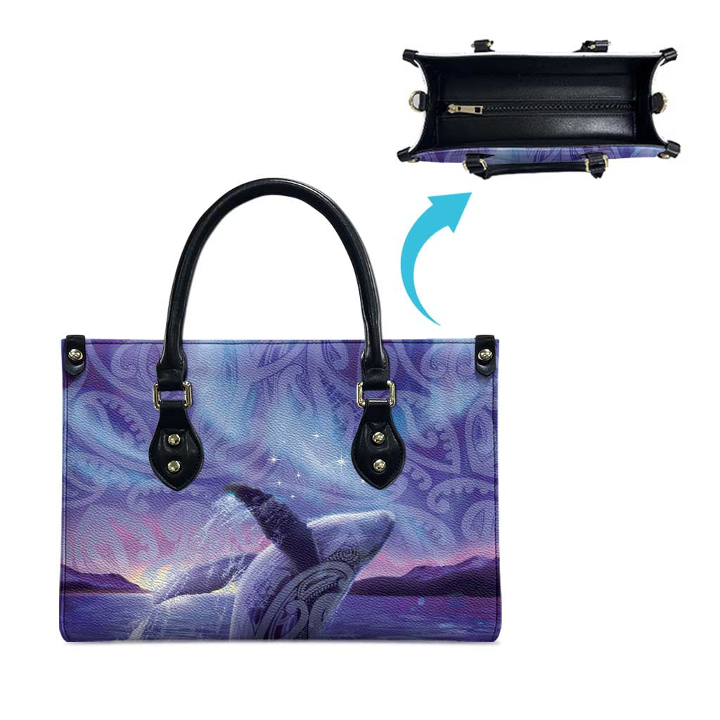 New Zealand Matariki Humpback Whale Leather Bag Paikea Maori New Year Purple Galaxy