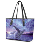 New Zealand Matariki Humpback Whale Leather Tote Bag Paikea Maori New Year Purple Galaxy