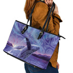 New Zealand Matariki Humpback Whale Leather Tote Bag Paikea Maori New Year Purple Galaxy