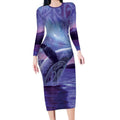 New Zealand Matariki Humpback Whale Long Sleeve Bodycon Dress Paikea Maori New Year Purple Galaxy