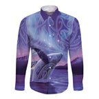 New Zealand Matariki Humpback Whale Long Sleeve Button Shirt Paikea Maori New Year Purple Galaxy