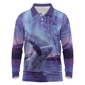 New Zealand Matariki Humpback Whale Long Sleeve Polo Shirt Paikea Maori New Year Purple Galaxy