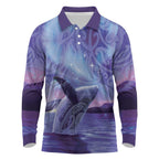 New Zealand Matariki Humpback Whale Long Sleeve Polo Shirt Paikea Maori New Year Purple Galaxy