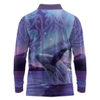 New Zealand Matariki Humpback Whale Long Sleeve Polo Shirt Paikea Maori New Year Purple Galaxy