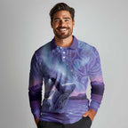 New Zealand Matariki Humpback Whale Long Sleeve Polo Shirt Paikea Maori New Year Purple Galaxy