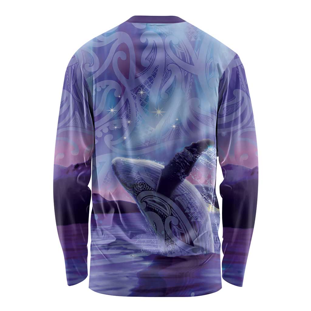 New Zealand Matariki Humpback Whale Long Sleeve Shirt Paikea Maori New Year Purple Galaxy