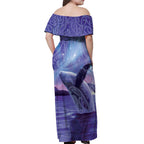 New Zealand Matariki Humpback Whale Off Shoulder Maxi Dress Paikea Maori New Year Purple Galaxy