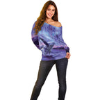 New Zealand Matariki Humpback Whale Off Shoulder Sweater Paikea Maori New Year Purple Galaxy