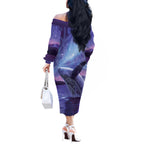 New Zealand Matariki Humpback Whale Off The Shoulder Long Sleeve Dress Paikea Maori New Year Purple Galaxy