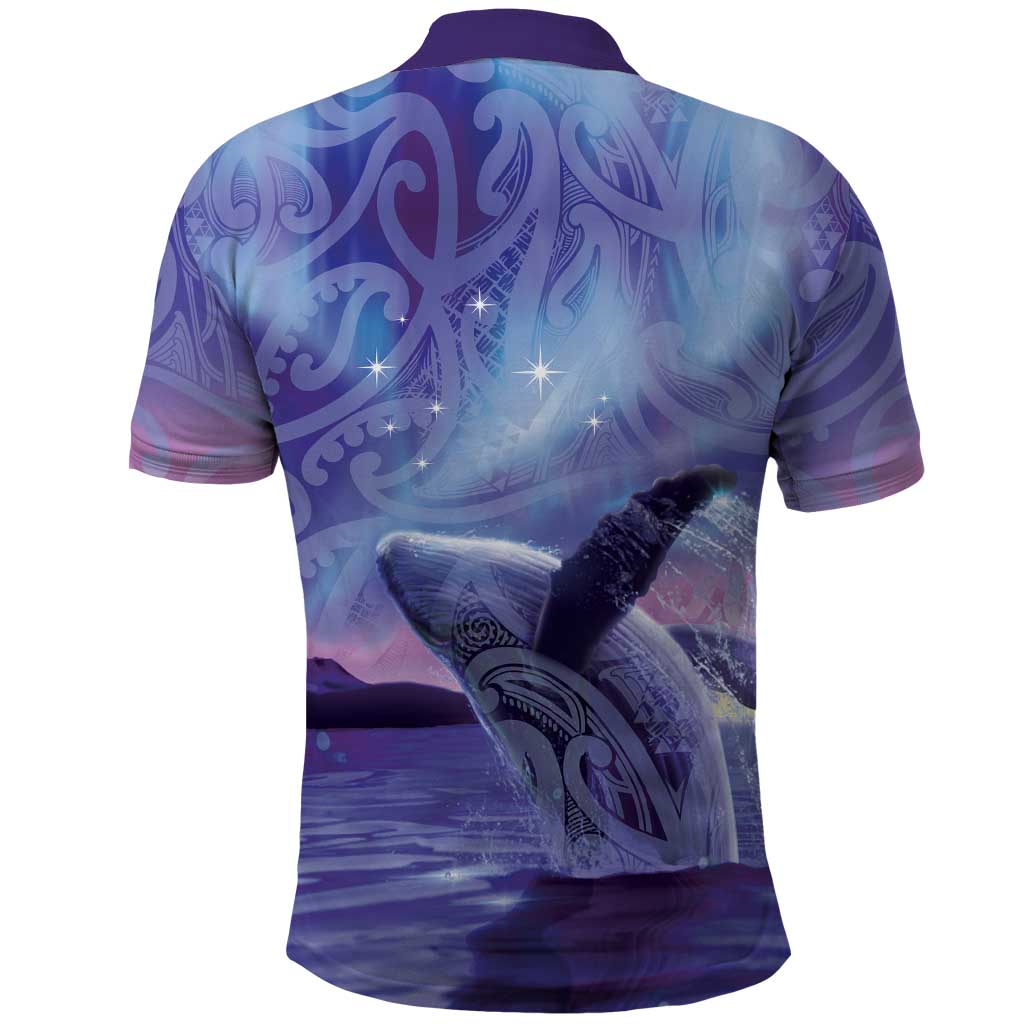 New Zealand Matariki Humpback Whale Polo Shirt Paikea Maori New Year Purple Galaxy