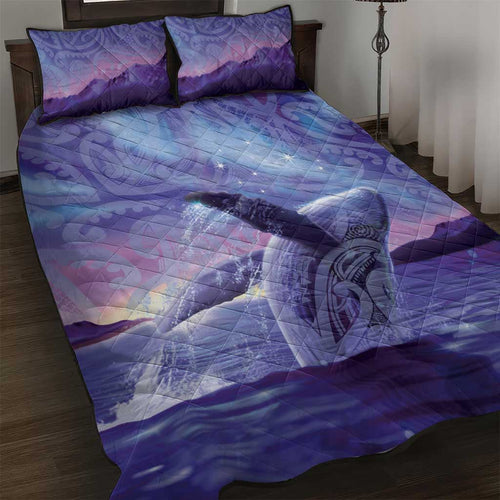 New Zealand Matariki Humpback Whale Quilt Bed Set Paikea Maori New Year Purple Galaxy