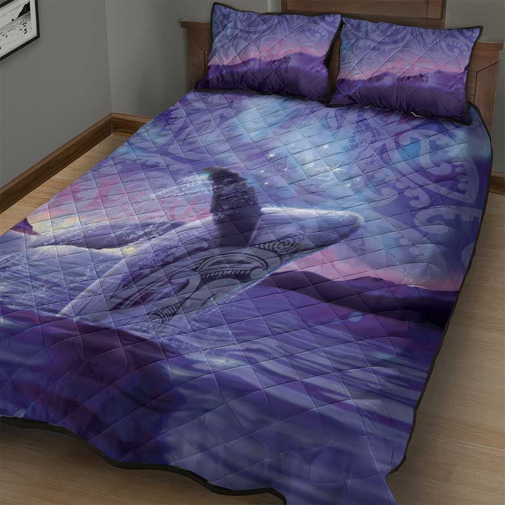 New Zealand Matariki Humpback Whale Quilt Bed Set Paikea Maori New Year Purple Galaxy