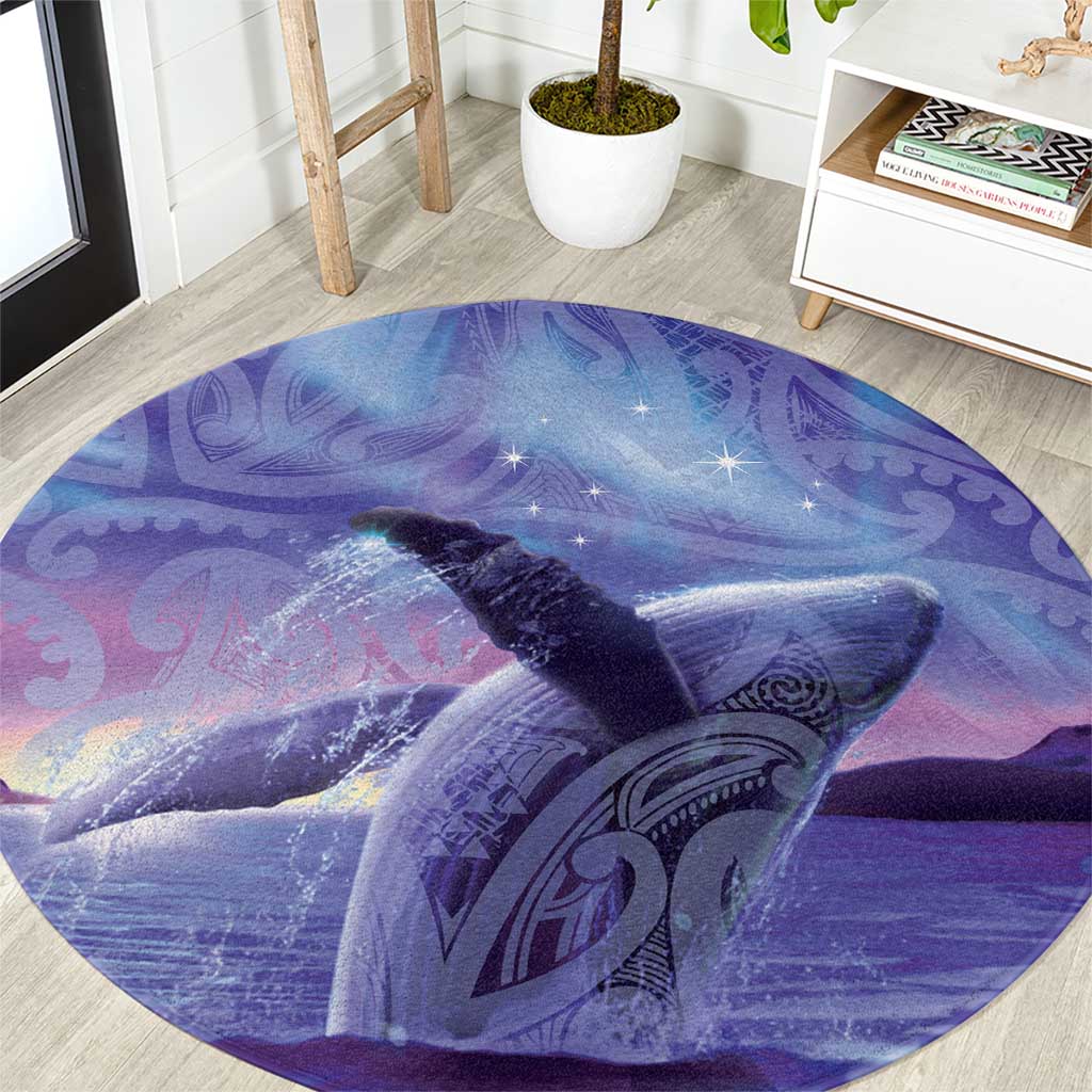 New Zealand Matariki Humpback Whale Round Carpet Paikea Maori New Year Purple Galaxy