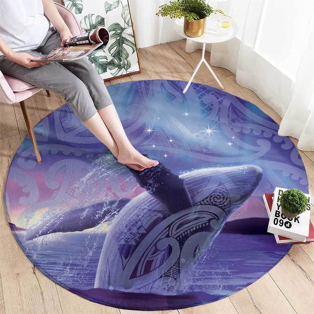 New Zealand Matariki Humpback Whale Round Carpet Paikea Maori New Year Purple Galaxy